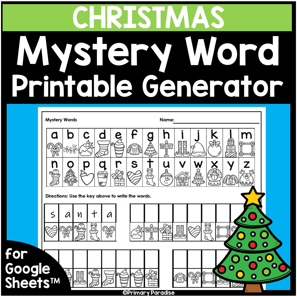 christmas mystery word practice editable